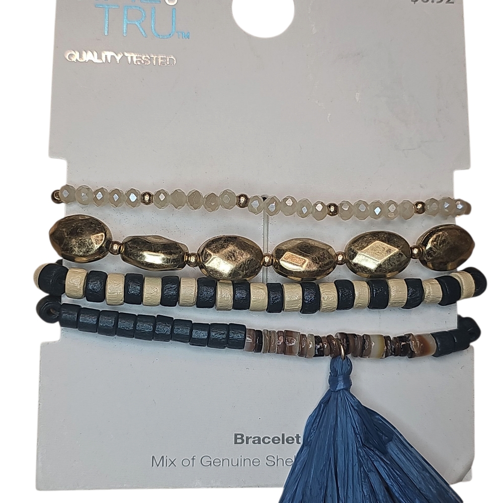 Gold and Black Beaded Bracelet Set